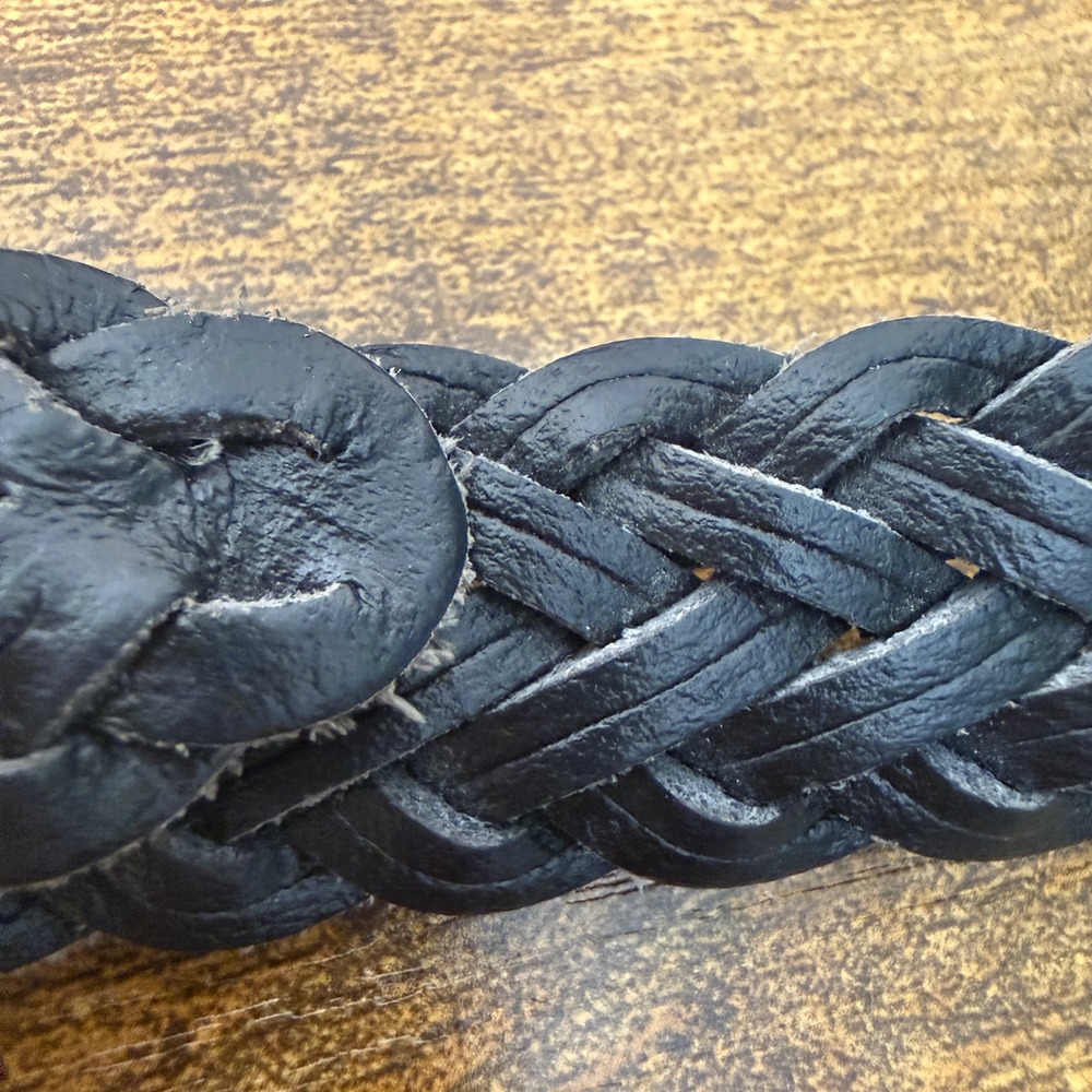 Vtg Black Braided Genuine Leather Belt Womens M/L Silver Buckle Preppy Classic - Picture 6 of 10